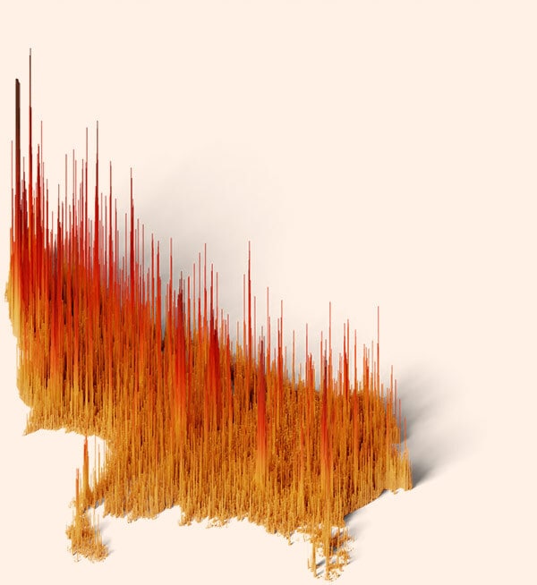 Population spike map of Uttar Pradesh in 2020